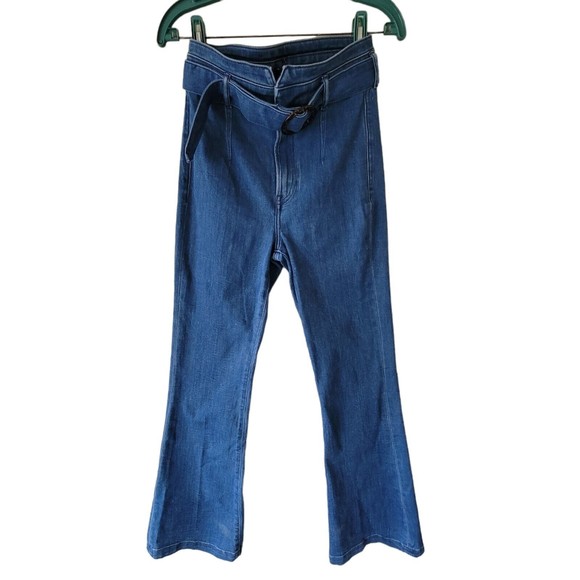 Express Super High Rise Slim Flare Denim Jeans Size Medium Hyper‎ Stretch 70s 2R - Picture 2 of 7